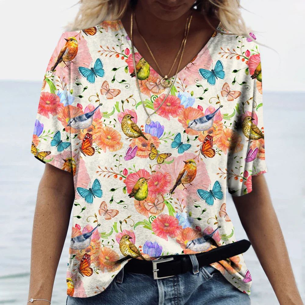 Naomi - Shirt met vlinderbloemenprint