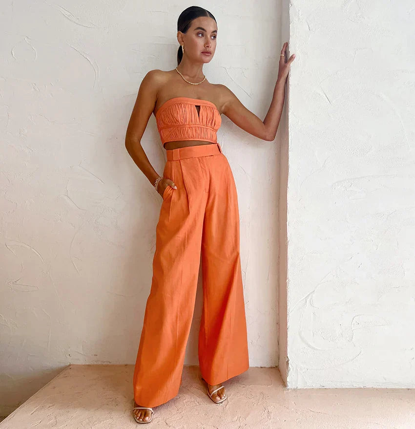 Evelien | Pantalon femme en lin orange