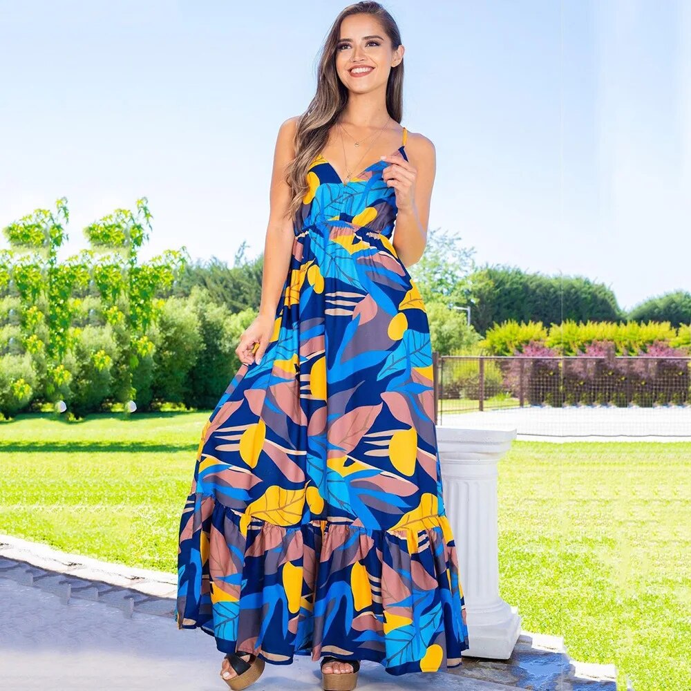 Georgia - Tropical Pattern Maxi Dress