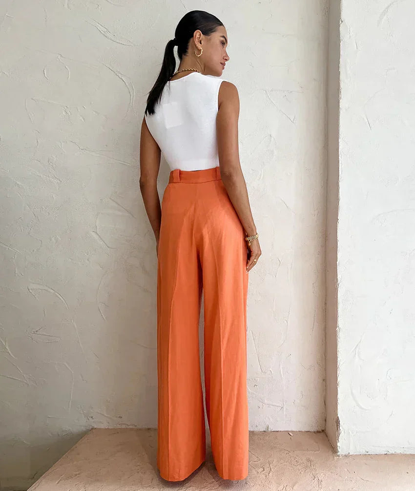 Evelien | Pantalon femme en lin orange