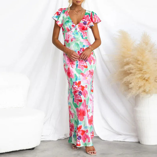 Adelaide - Robe de soirée élégante à col en V et imprimé floral