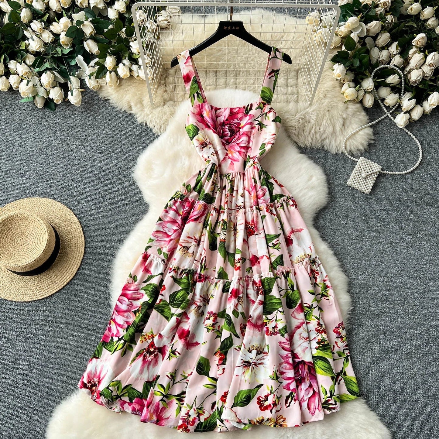 Dorothy - Elegant print slip chiffon dress