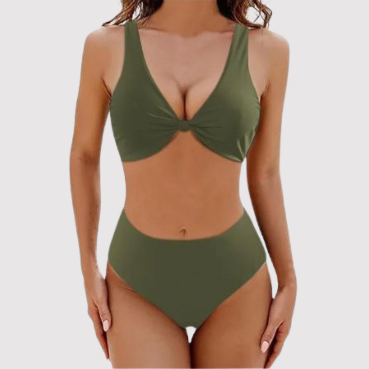 Harrieta - Plain Deep V-Neck Swimsuit