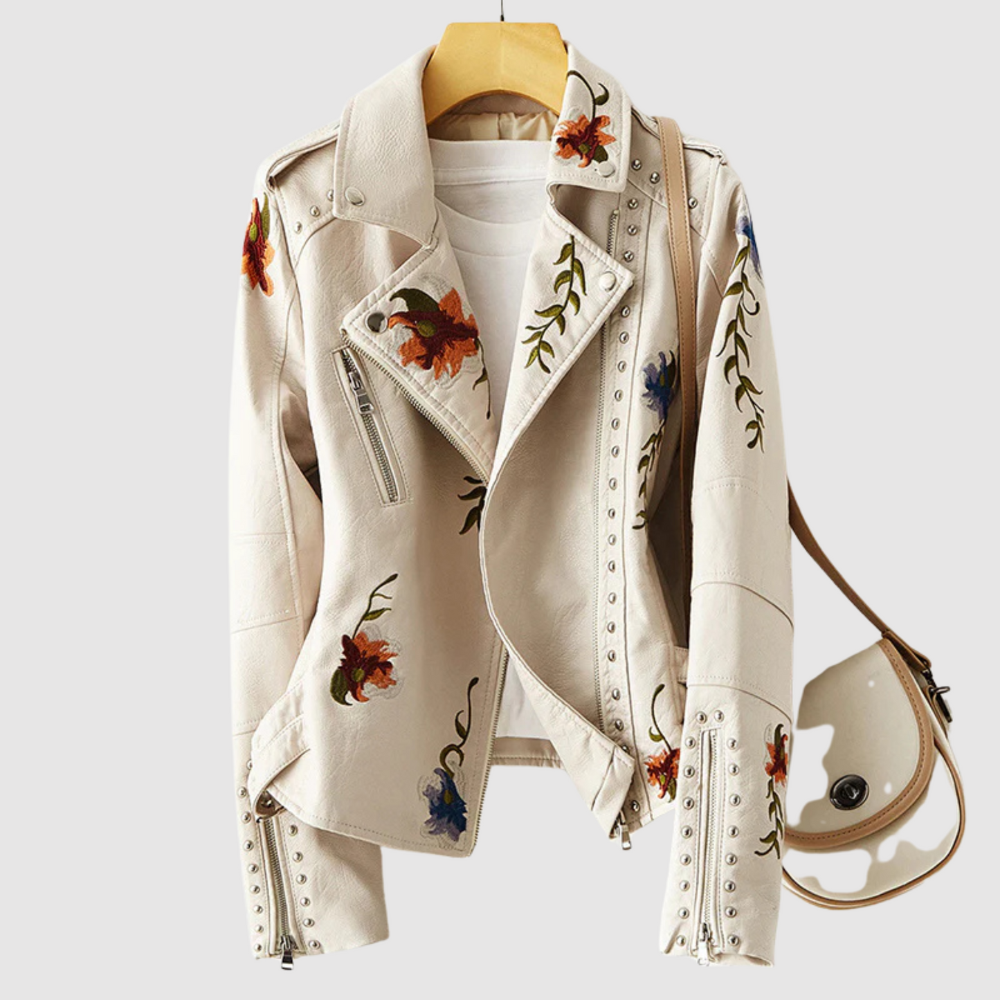 Esther - Leather jacket with retro floral pattern