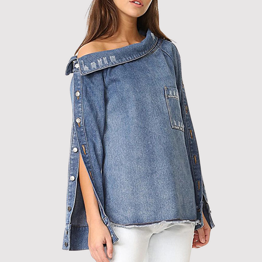 Vera - Asymmetrical denim blouse for women