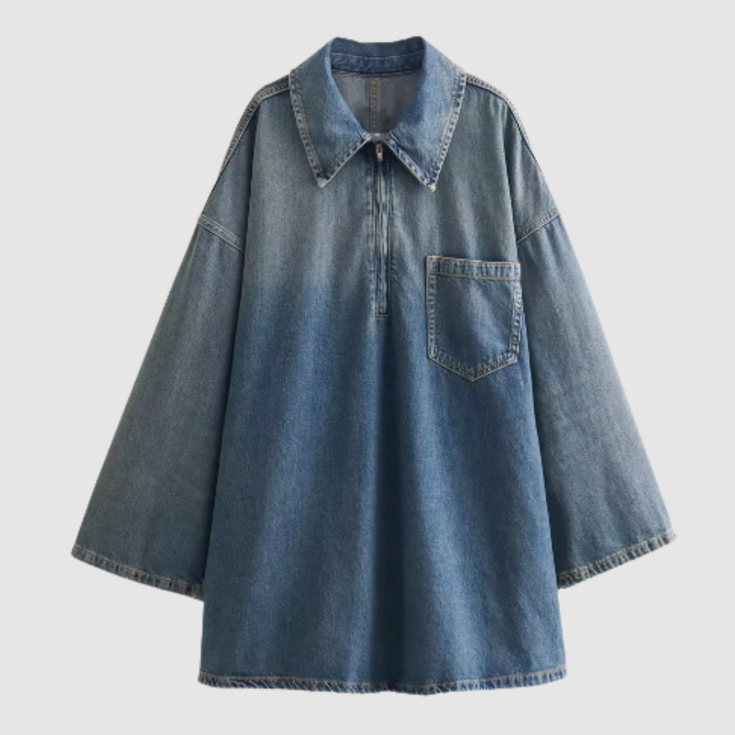 Samantha - Mini denim jurk met kleurverloop en lange mouwen