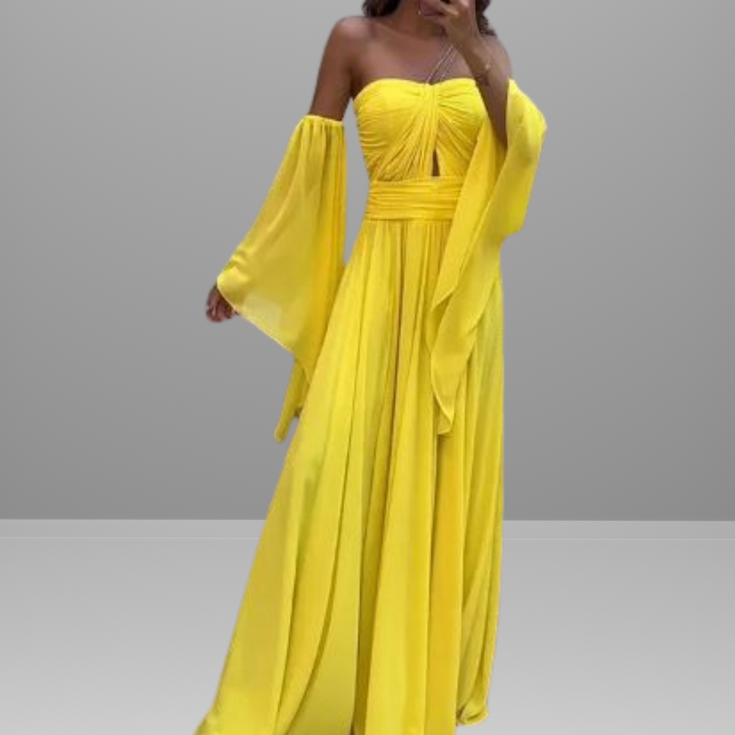 Antoinette - Robe longue jaune à épaules dénudées