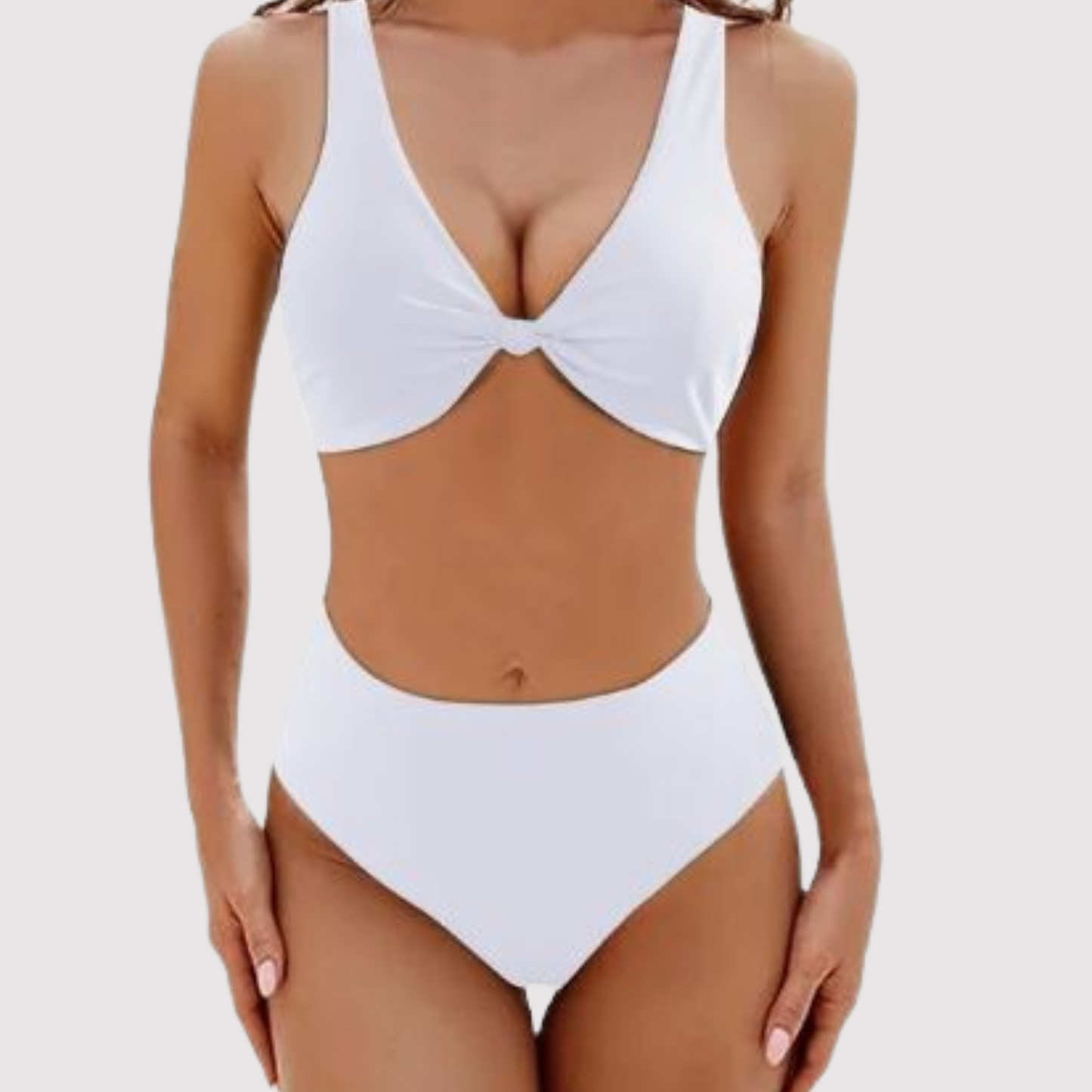 Harrieta - Plain Deep V-Neck Swimsuit