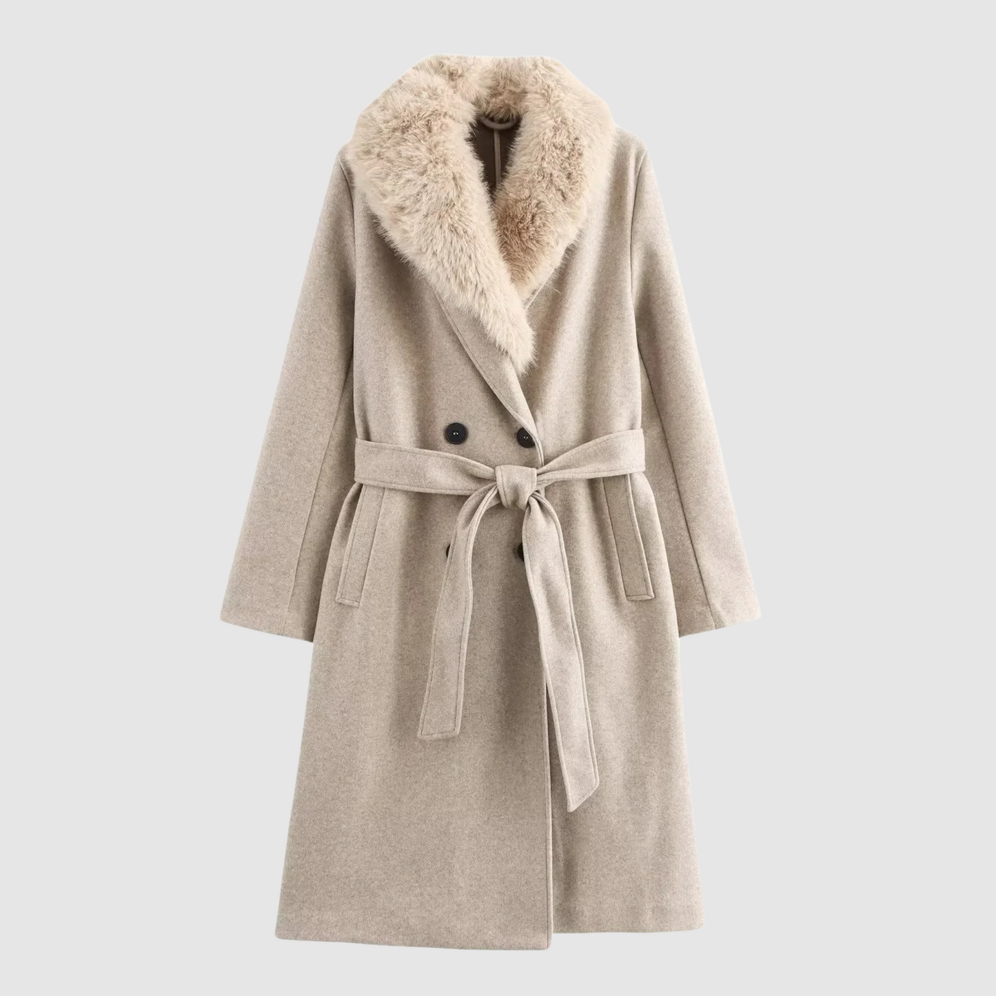 Eleanor - Winter Belt Long Sleeve Coat Double Row