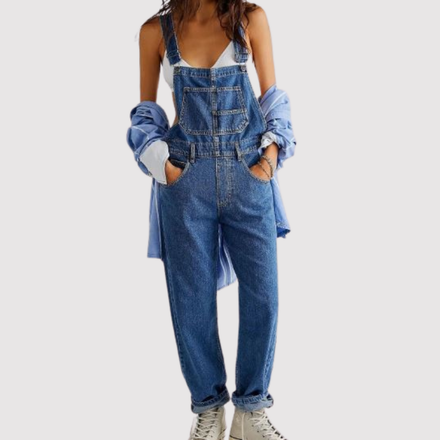 Claudia - Wijde broek met wijde pijpen, denim overall