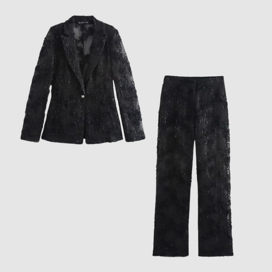 Eliza - Elegant blazer and trouser set with floral texture