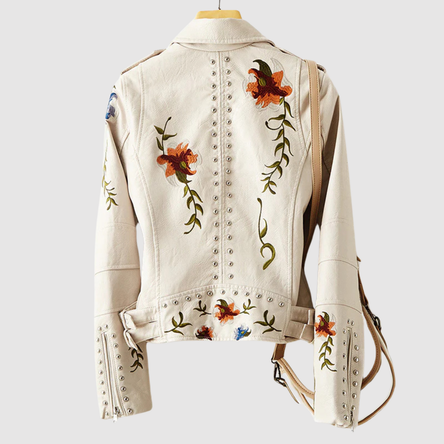 Esther - Leather jacket with retro floral pattern