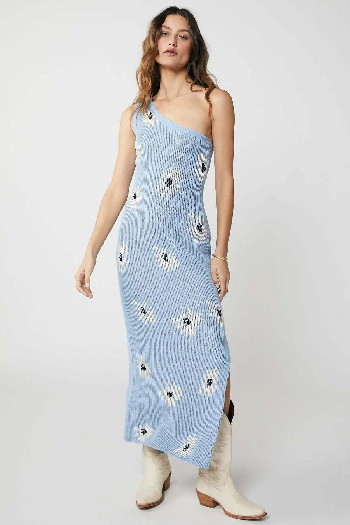 Della - One-shoulder printed knit maxi dress