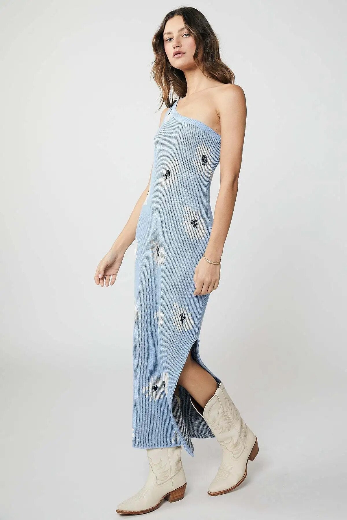 Della - One-shoulder printed knit maxi dress