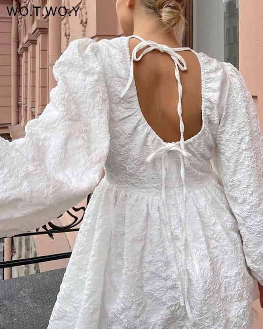 White oversized flare dress