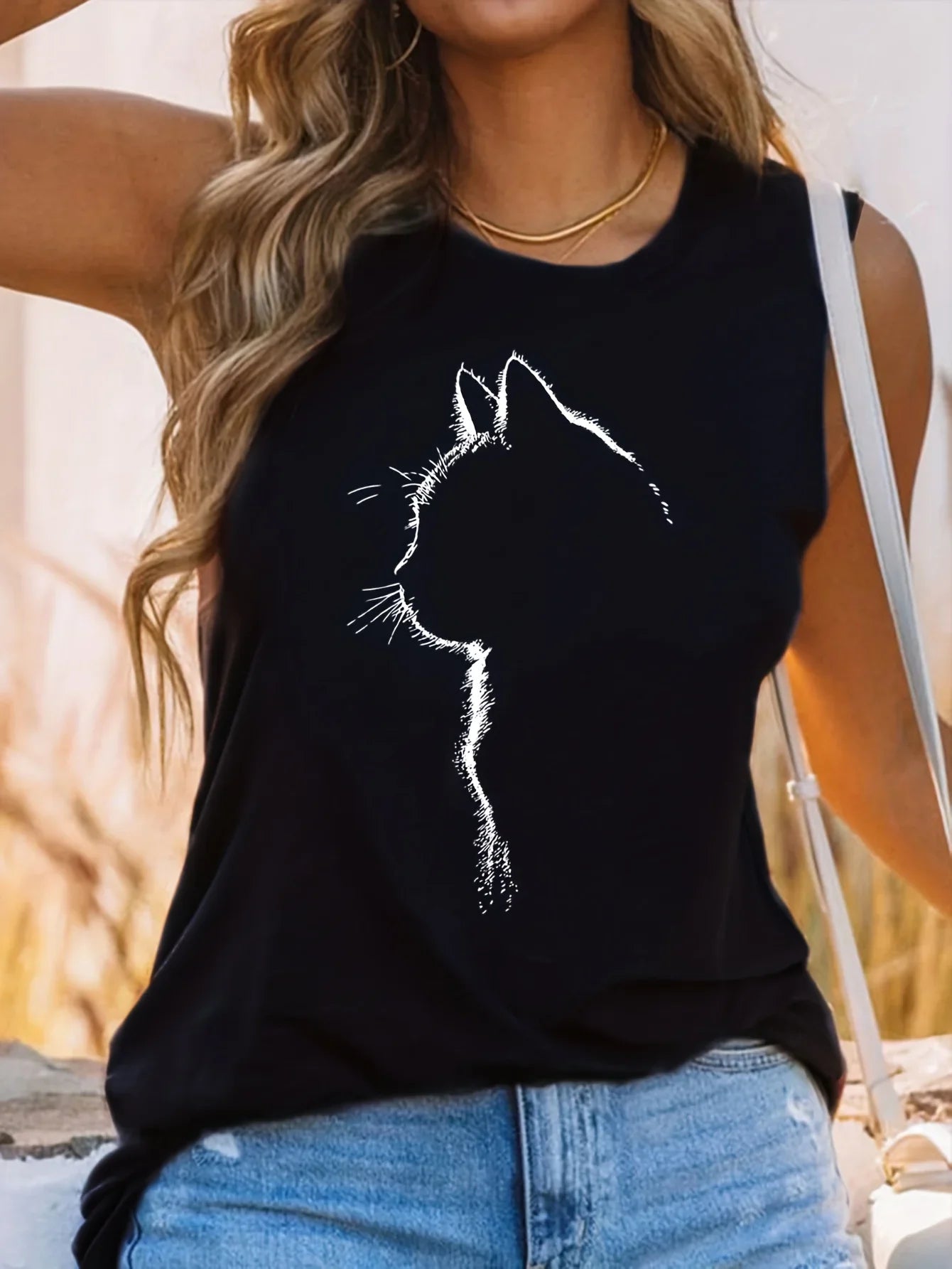 Edith - Tanktop met kattenprint en ronde hals