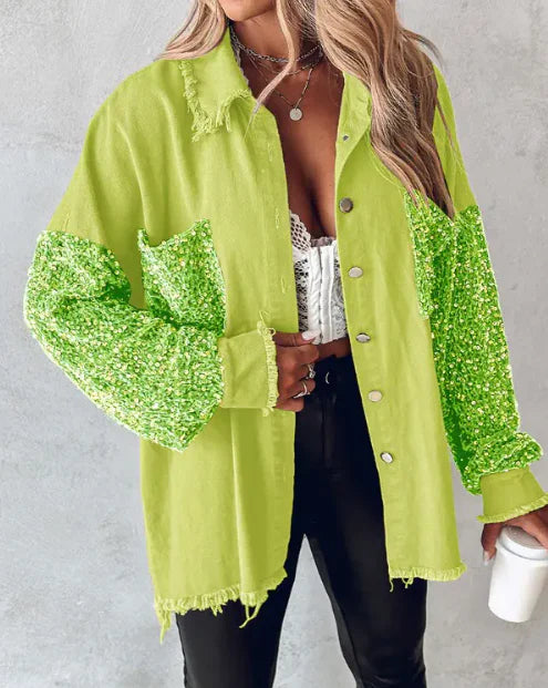 Dorothy - Long sleeve sequin jacket with button closure at the front