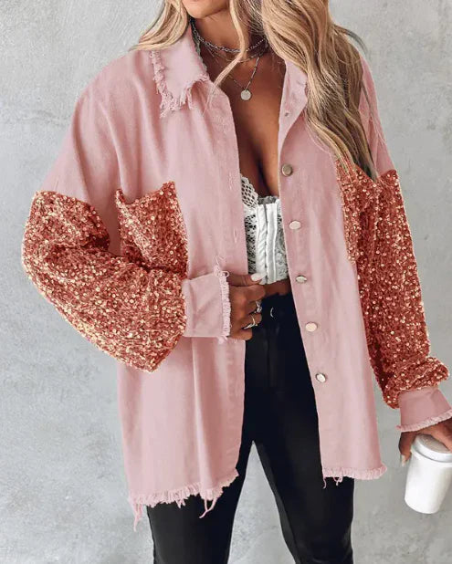 Dorothy - Long sleeve sequin jacket with button closure at the front