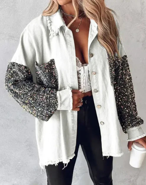 Dorothy - Long sleeve sequin jacket with button closure at the front