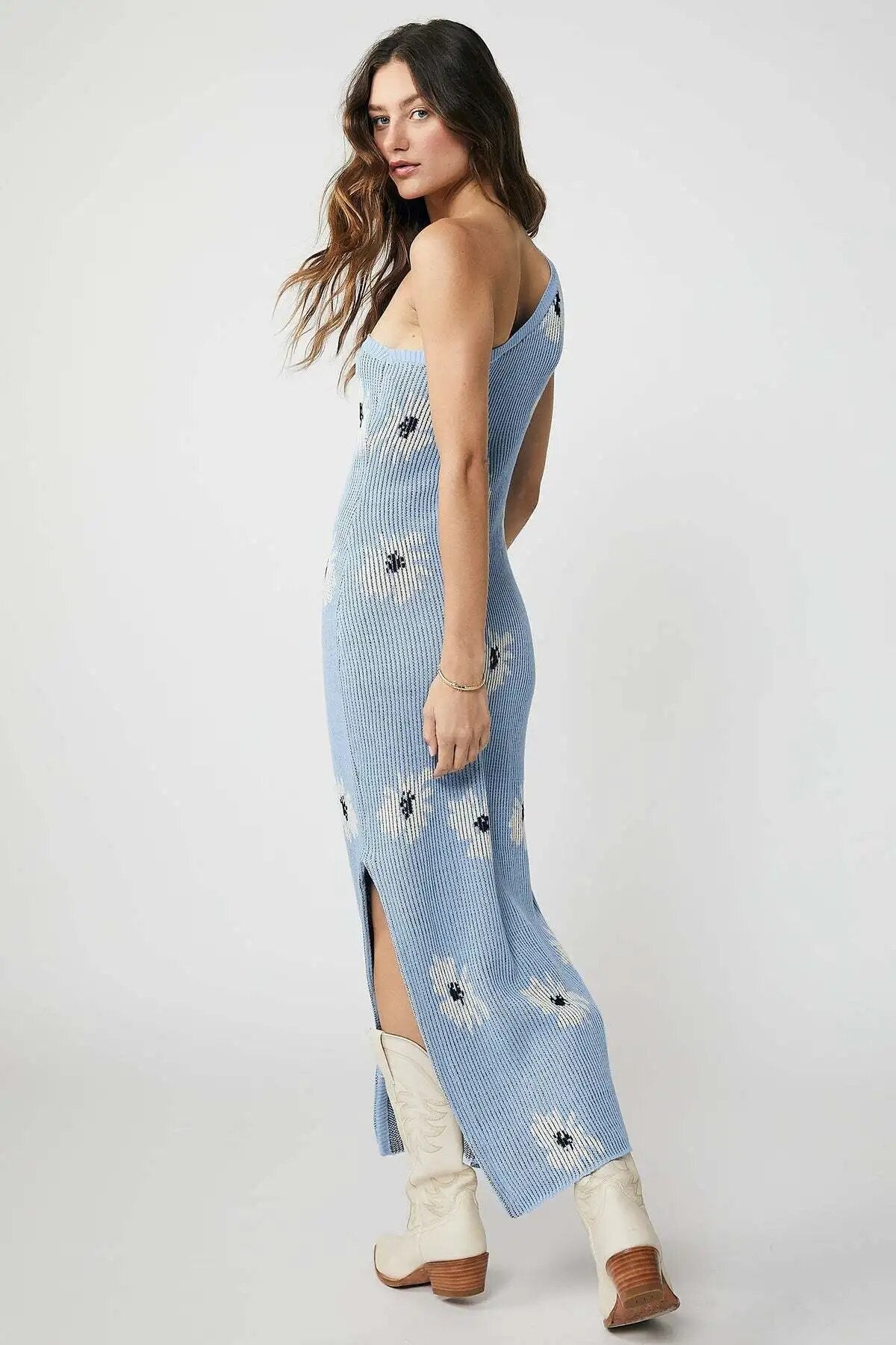 Della - One-shoulder printed knit maxi dress