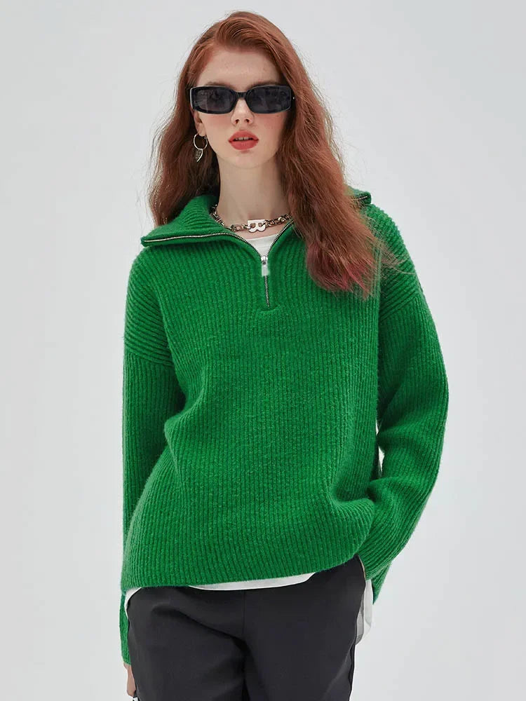 Lucie - Knitted Turtleneck Women's Sweater with Zipper