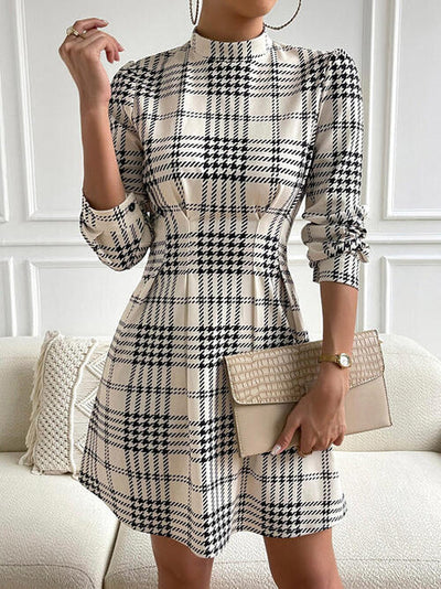 Florette - Checked dress with round neckline