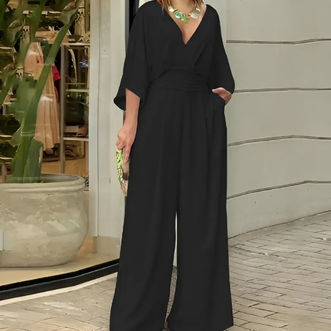 Felicity - Vleermuismouwen Wijde pijpen Effen kleur Elegante jumpsuit