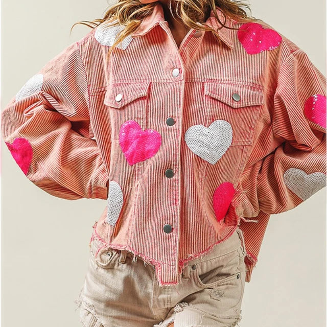 Alessandra - Corduroy bomber jacket with sequin heart