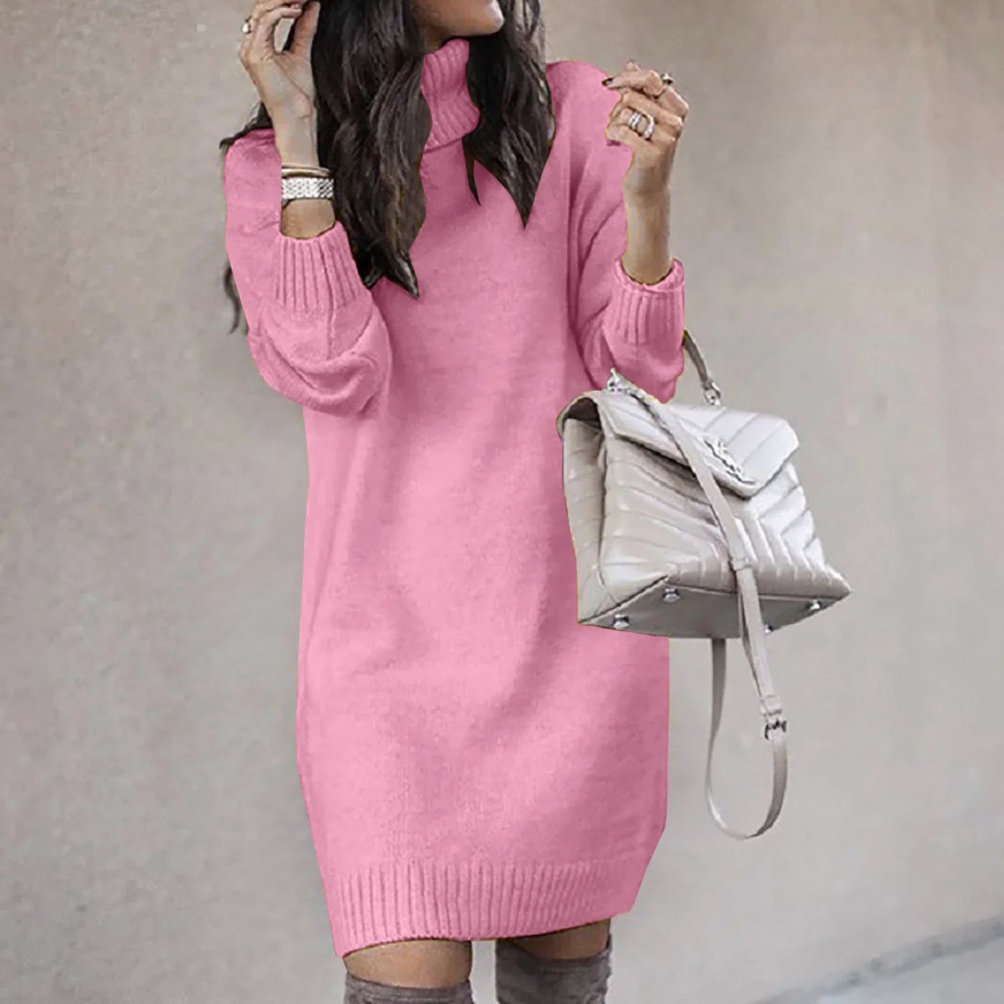 Rebecca - Knee-length knitted dress with turtleneck