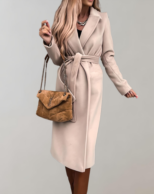 Anna - Long Autumn Coat For Women With Belted Jacket