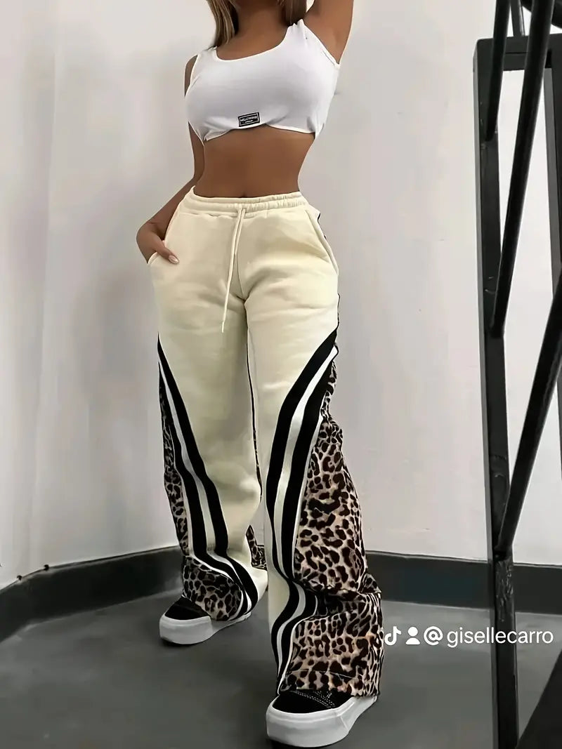 Beverly - Leopard Print Fleece Lined Women's Trousers