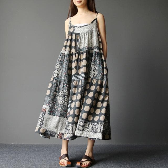 Soleil - Patchwork hippie dress with dots