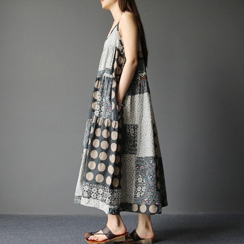 Soleil - Robe hippie patchwork à pois