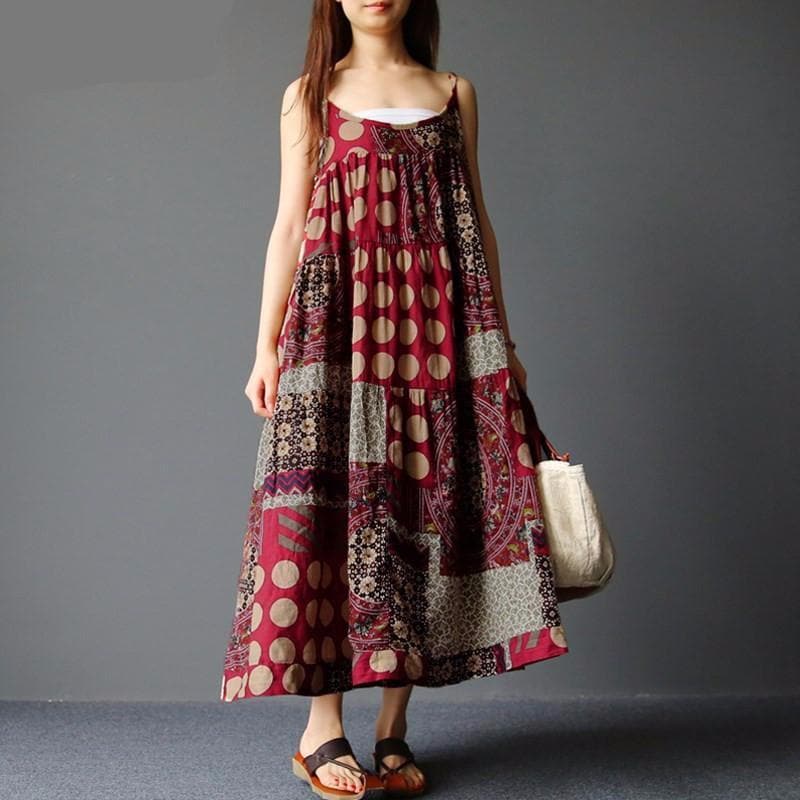 Soleil - Patchwork hippie dress with dots