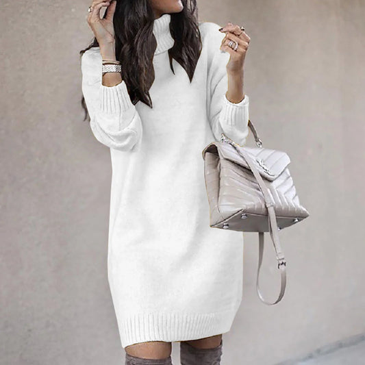 Rebecca - Knee-length knitted dress with turtleneck