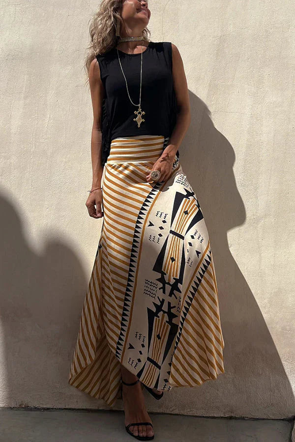 Audrey - Geometric Print Maxi Skirt