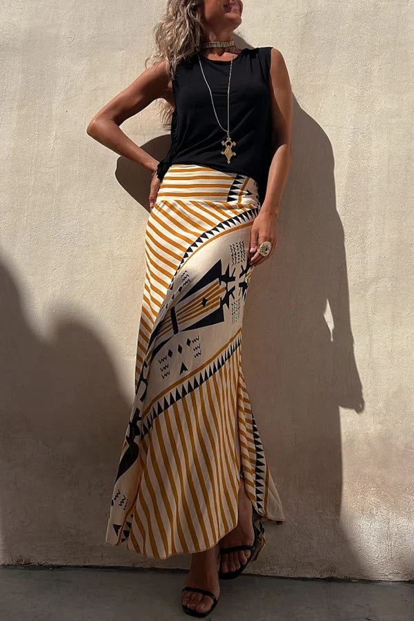 Audrey - Geometric Print Maxi Skirt