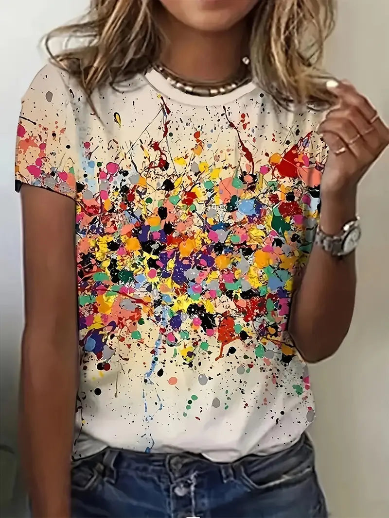 Lillian - T-shirt met ronde hals en kleurrijke print