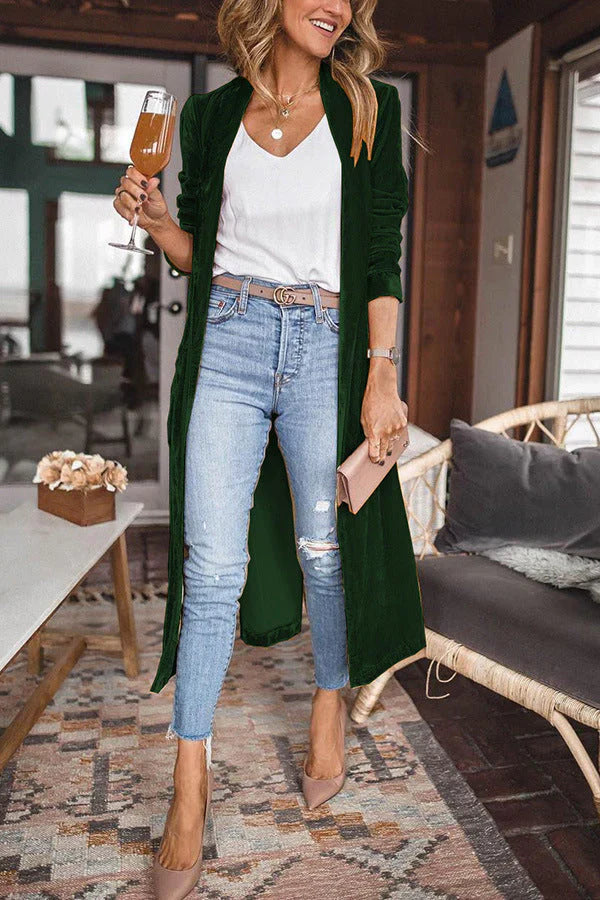 Hailie - elegant long velvet cardigan