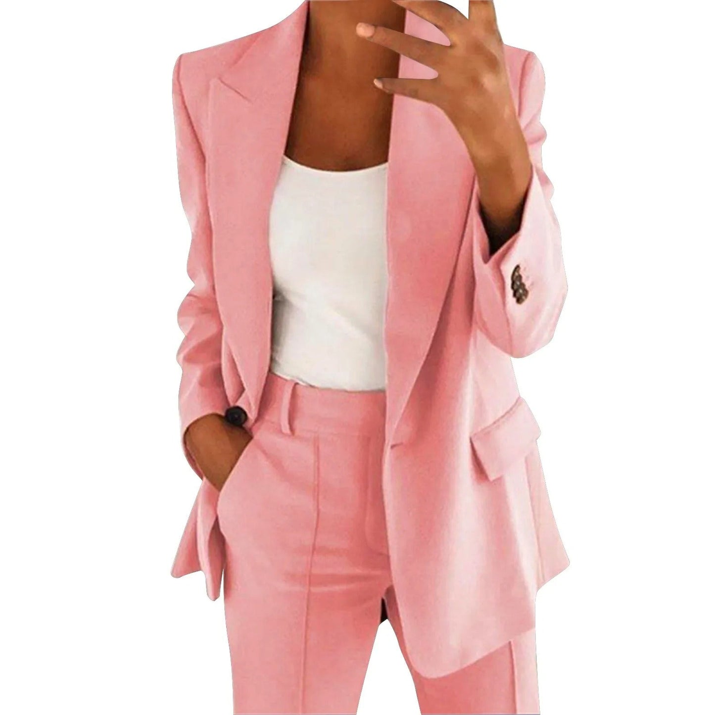 Dames Pak Set met Blazer en Pantalon in Effen Kleur - MiraSet