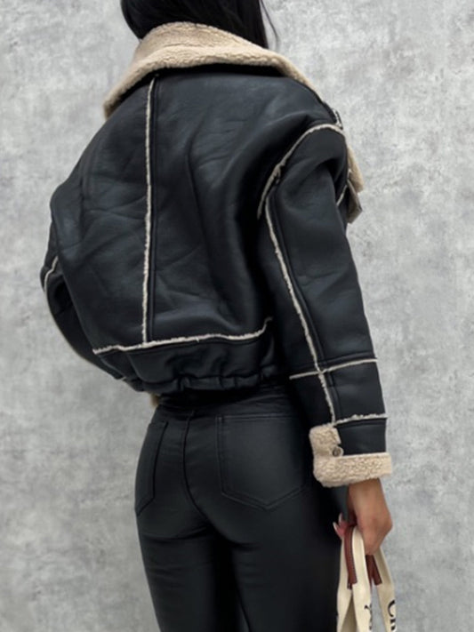 Black short biker jacket