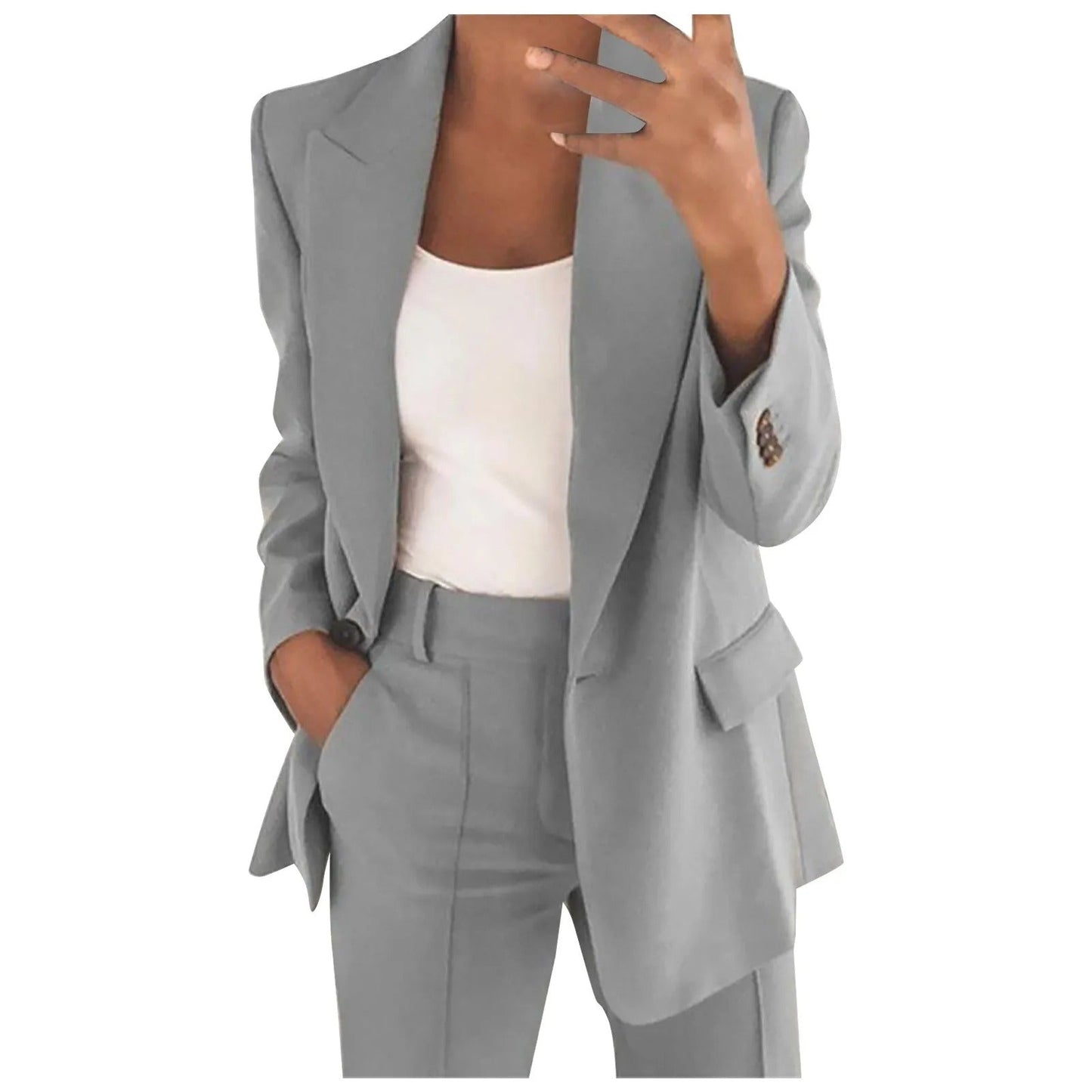 Dames Pak Set met Blazer en Pantalon in Effen Kleur - MiraSet