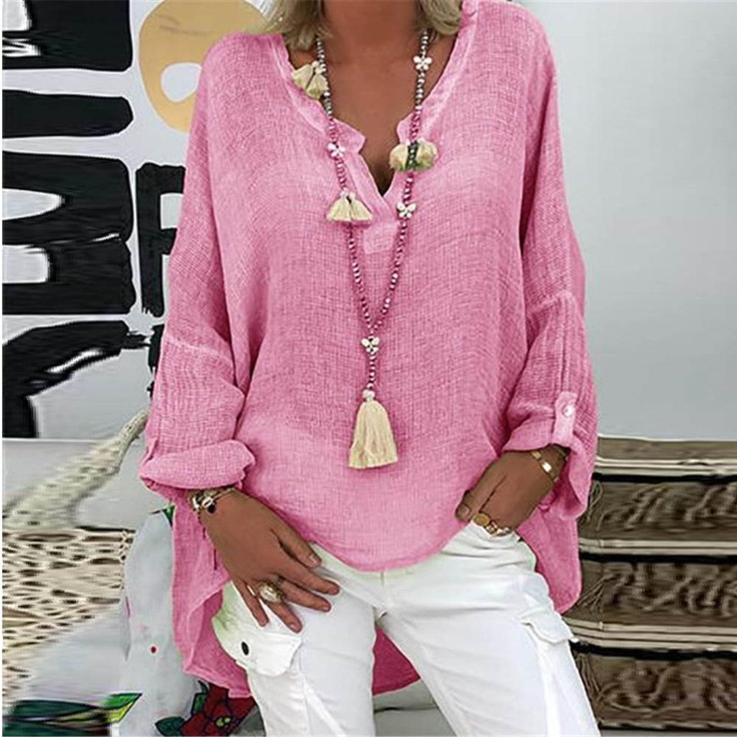 MiaMilana - Stylish linen ladies blouse 