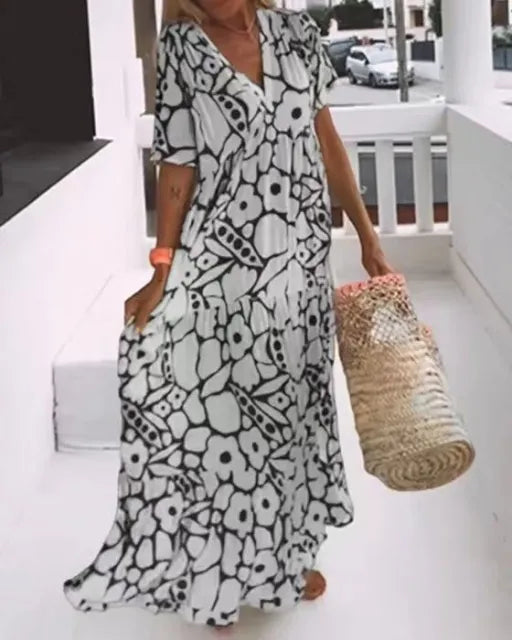 Audrey - Printed Short Sleeve Maxi Dress