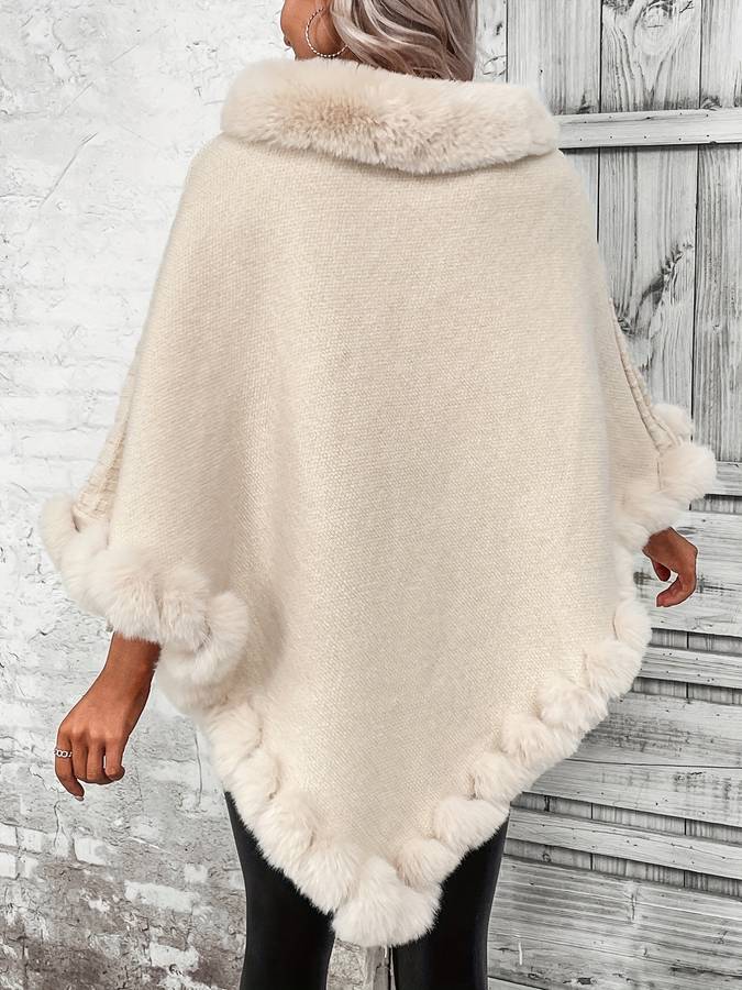 Poncho beige avec fausse fourrure