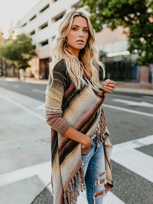 Helena - Gilet poncho rayé chic