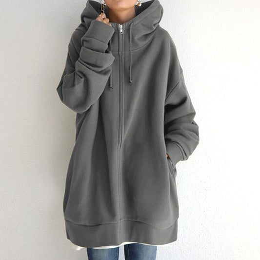 Cozy winter sweater with hood in oversized size - Cassandra