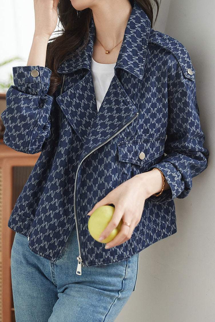 Lucy - Denim Rider jacket with stand-up collar