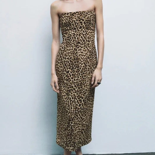 Aoife - Slim Fit Leopard Print Silk Mesh Dress