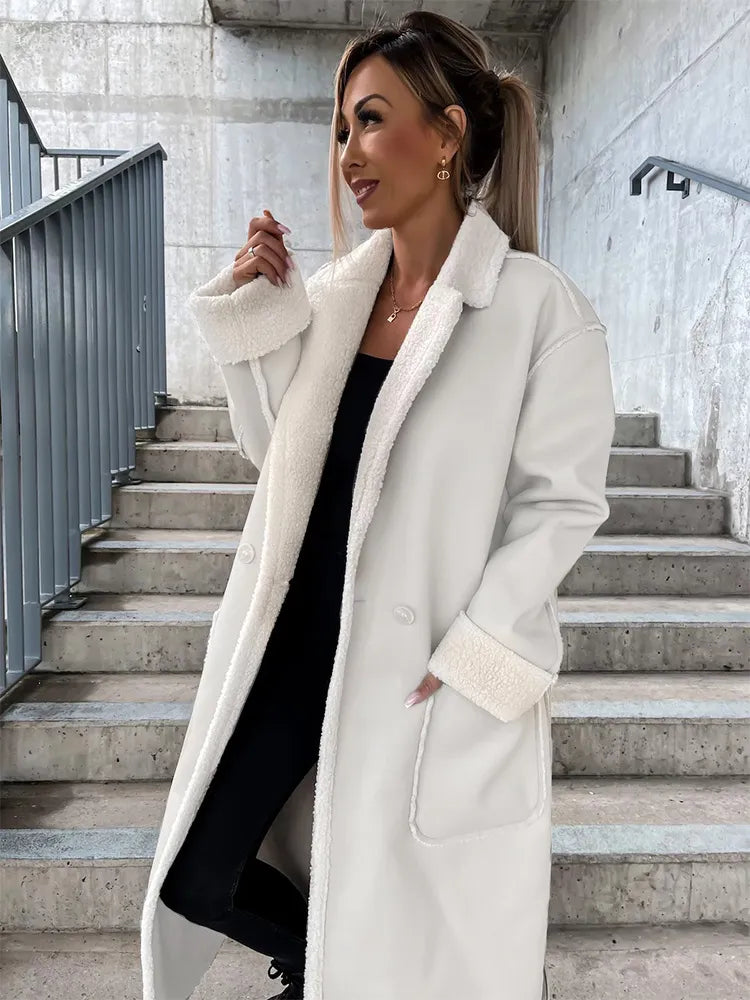 Manteau long en cuir avec fourrure